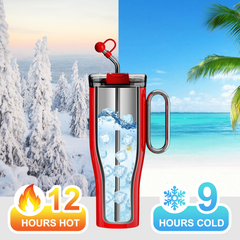 OTE 1.2 L (40 oz) Reisebecher mit Henkel, doppelwandiger, vakuumisolierter Stahlbecher und Strohhalm, BPA-frei, tragbarer Autobecher, Thermobecher, Kaffeetasse für heiße und kalte Getränke
