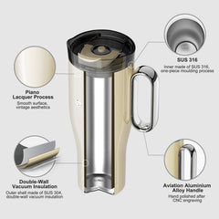 OTE 1.2 L (40 oz) Reisebecher mit Henkel, doppelwandiger, vakuumisolierter Stahlbecher und Strohhalm, BPA-frei, tragbarer Autobecher, Thermobecher, Kaffeetasse für heiße und kalte Getränke