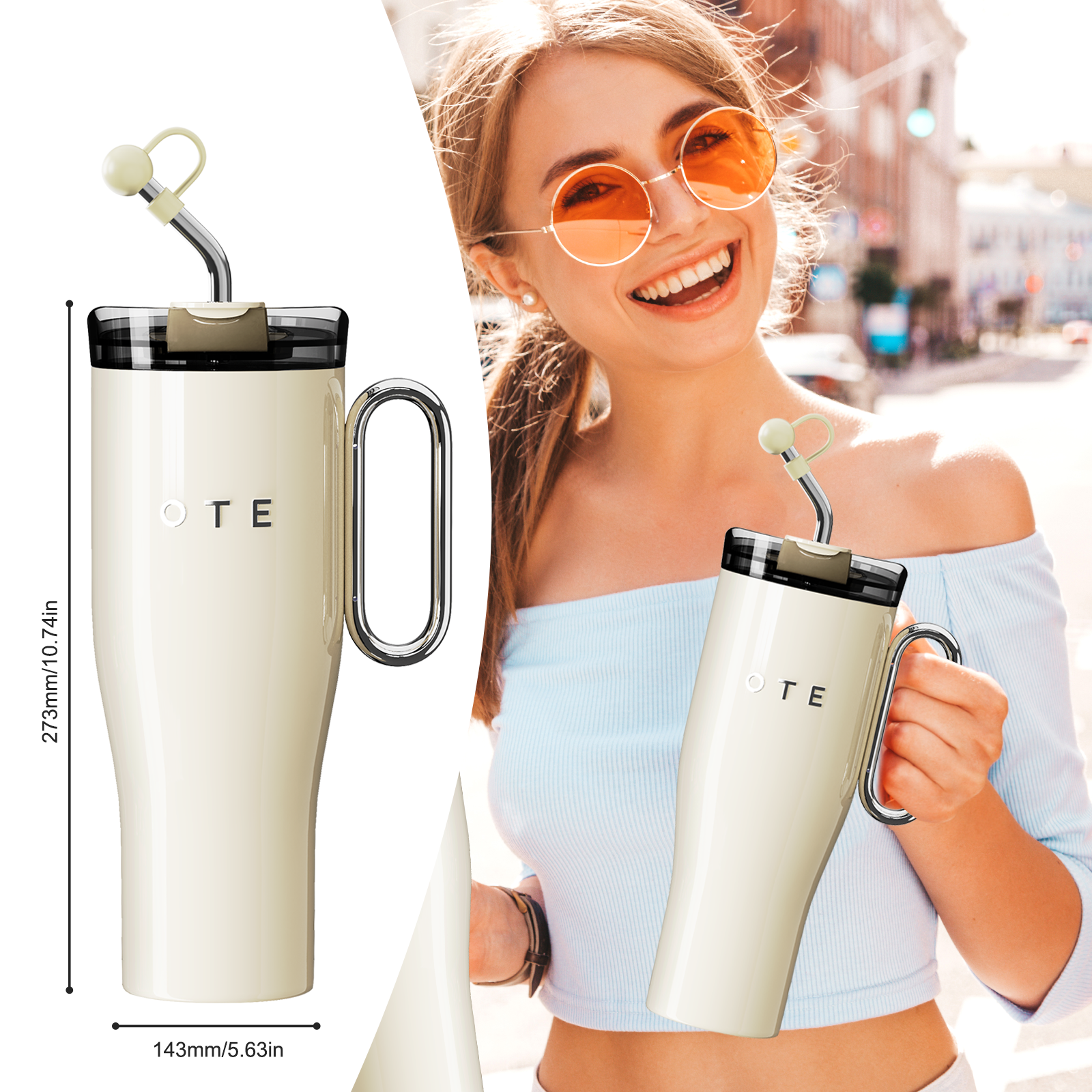 OTE 1.2 L (40 oz) Reisebecher mit Henkel, doppelwandiger, vakuumisolie – OTE Home