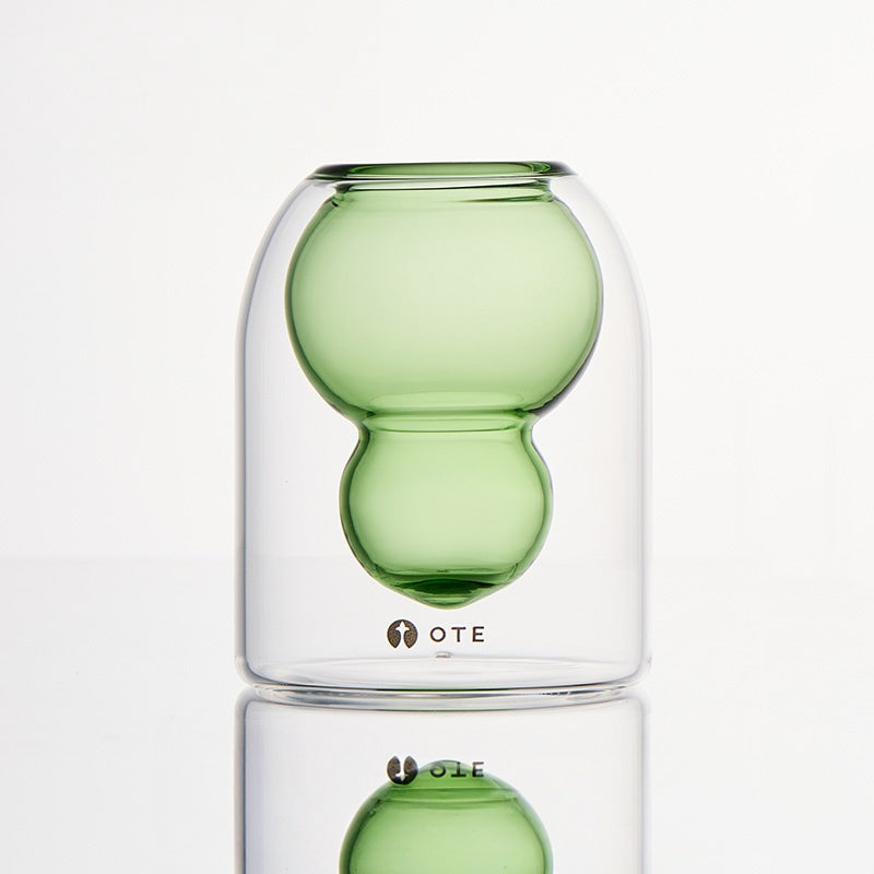 OTE Fulu Doppelwandiger Borosilikat-Glasbecher, bleifreier hitzebeständiger Becher mit Gourd-Design, isolierter Tumbler für heiße und kalte Getränke, einzigartiges Geschenk für Haus- und Küchenliebhaber