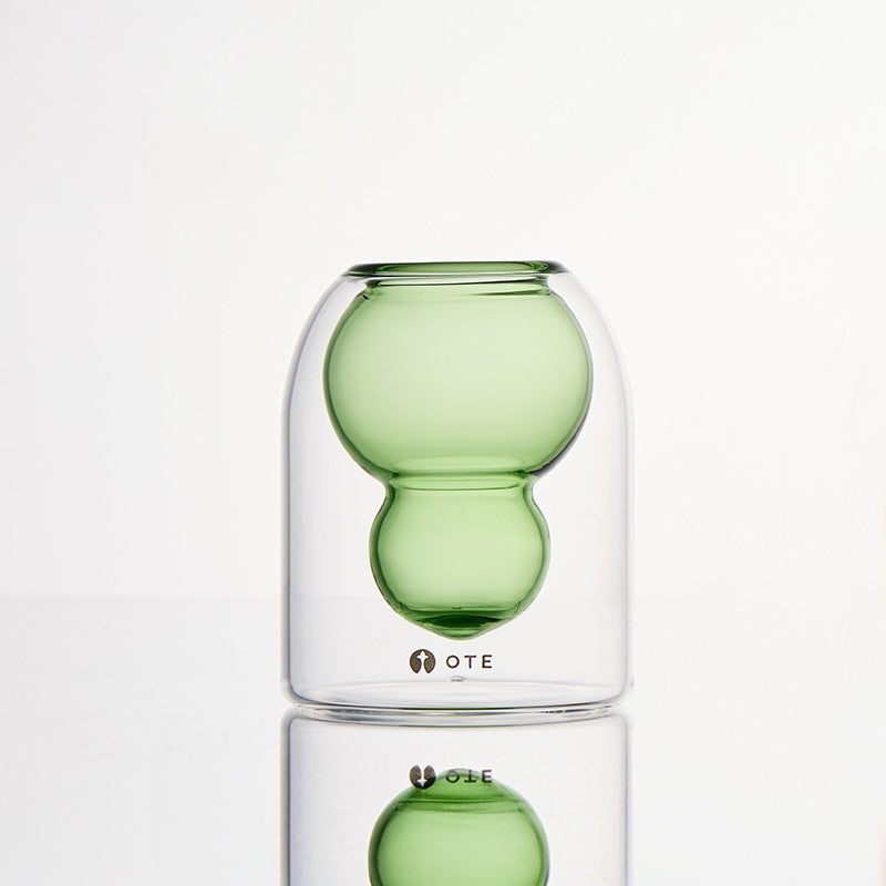 OTE Fulu Doppelwandiger Borosilikat-Glasbecher, bleifreier hitzebeständiger Becher mit Gourd-Design, isolierter Tumbler für heiße und kalte Getränke, einzigartiges Geschenk für Haus- und Küchenliebhaber