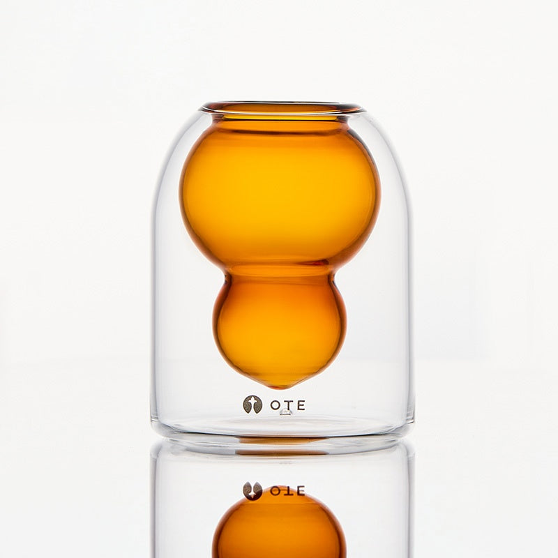 OTE Fulu Double Wall Borosilicate Glass Cup, Lead-Free Heat-Resistant Mug with Floating Gourd Design, Insulated Tumbler for Hot & Cold Drinks, Unique Gift for Home & Kitchen Lovers