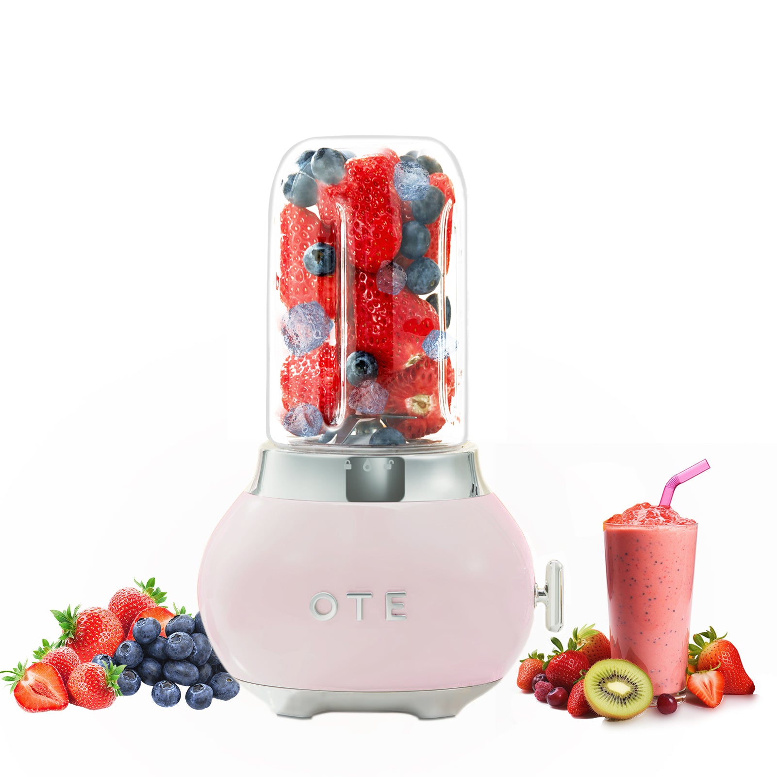 OTE Smoothie Maker Mixer, Retro Küche Kleiner Glas mixer für Shakes und Smoothies, mit 400ml Glas