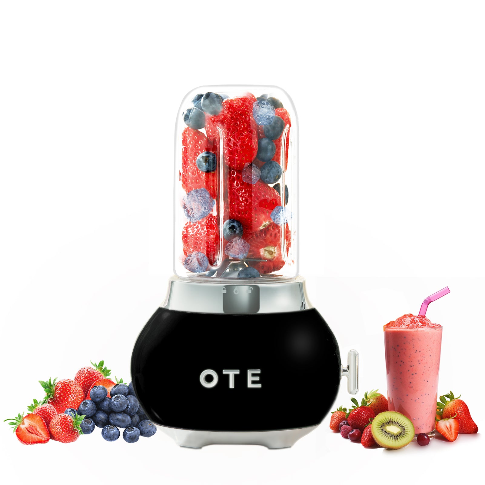 OTE Smoothie Maker Mixer, Retro Küche Kleiner Glas mixer für Shakes und Smoothies, mit 400ml Glas