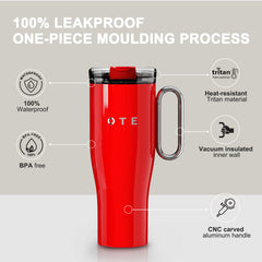 OTE 1.2 L (40 oz) Reisebecher mit Henkel, doppelwandiger, vakuumisolierter Stahlbecher und Strohhalm, BPA-frei, tragbarer Autobecher, Thermobecher, Kaffeetasse für heiße und kalte Getränke